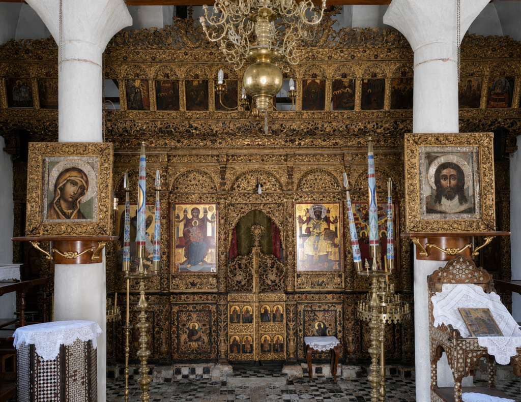 Iconostasi dorata di Evangelistria, uno dei monasteri di Skopelos