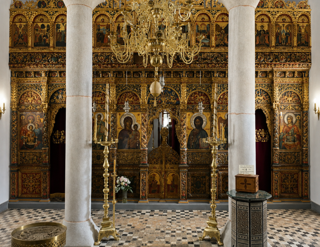 Iconostasi del monastero di Agios Prodromos lungo la via dei monasteri di Skopelos
